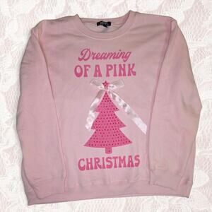 Pink Christmas Sweatshirt XL Sequin Bow Coquette Festive